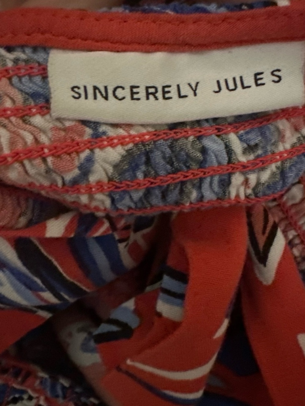 Red Tropical Print Dress with Blue Leaf Pattern - Picture 2 of 6